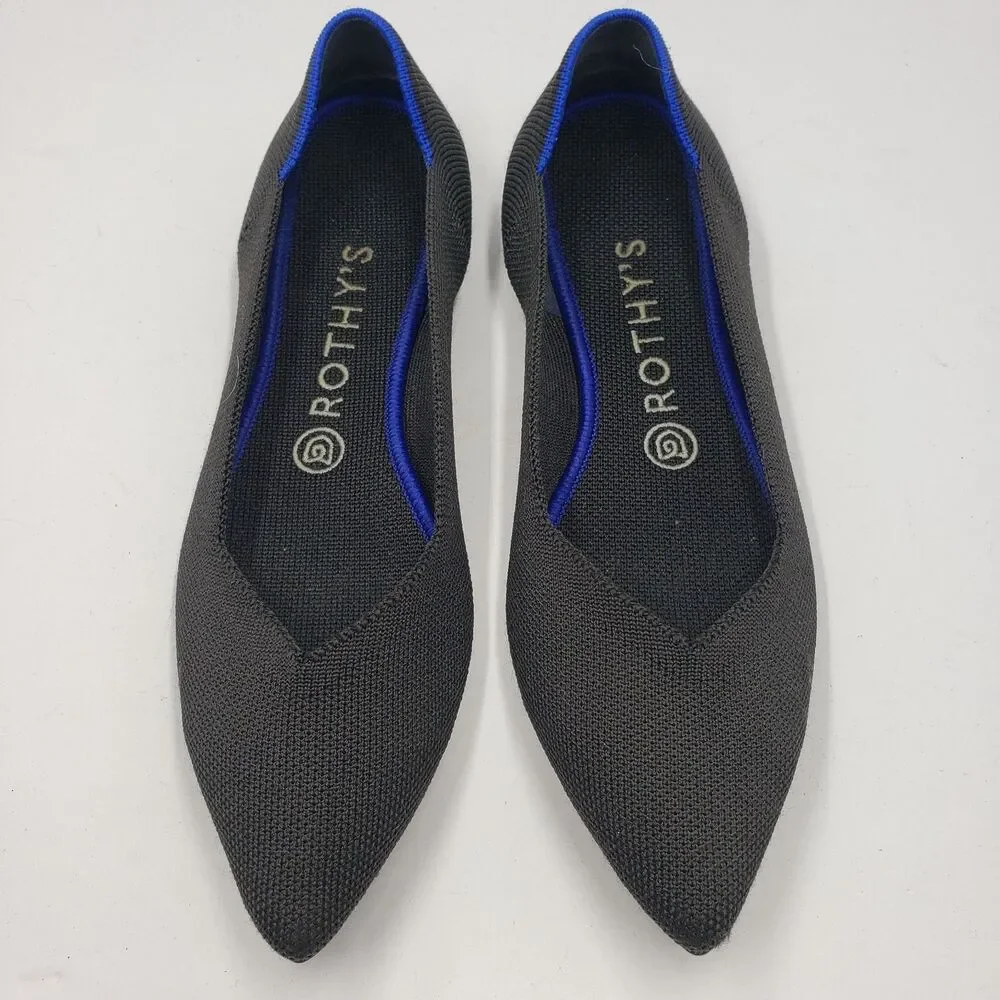 Rothys The Point Black Knit Flats 8.5 Womens Pointed Toe Washable Ballet Shoes